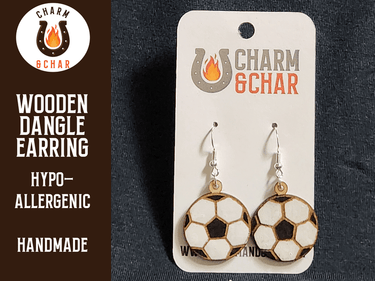 Soccer Ball Wood Dangle Earrings - Sports Fashion Earring - Dangle Earring - Charm and Char